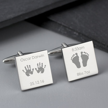 Personalised Hands and Feet New Baby Square Cufflinks