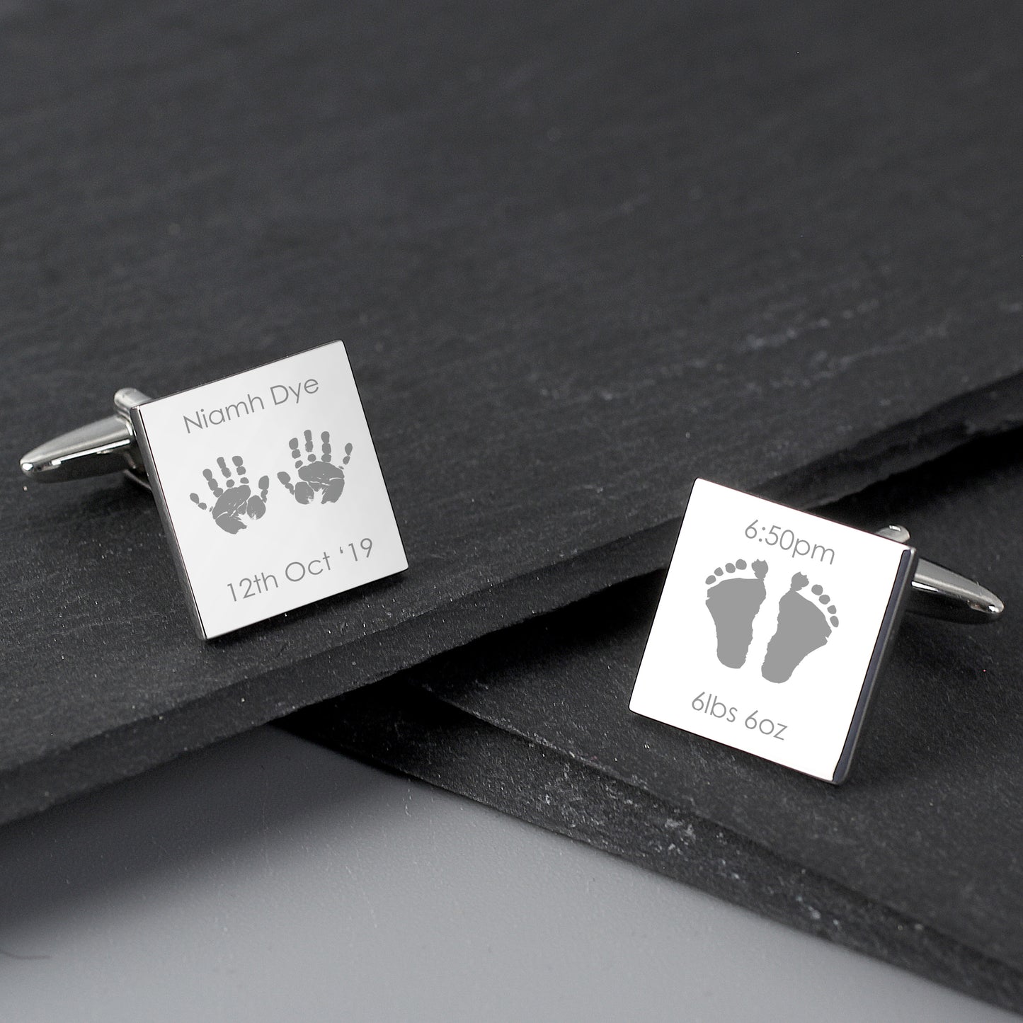 Personalised Hands and Feet New Baby Square Cufflinks