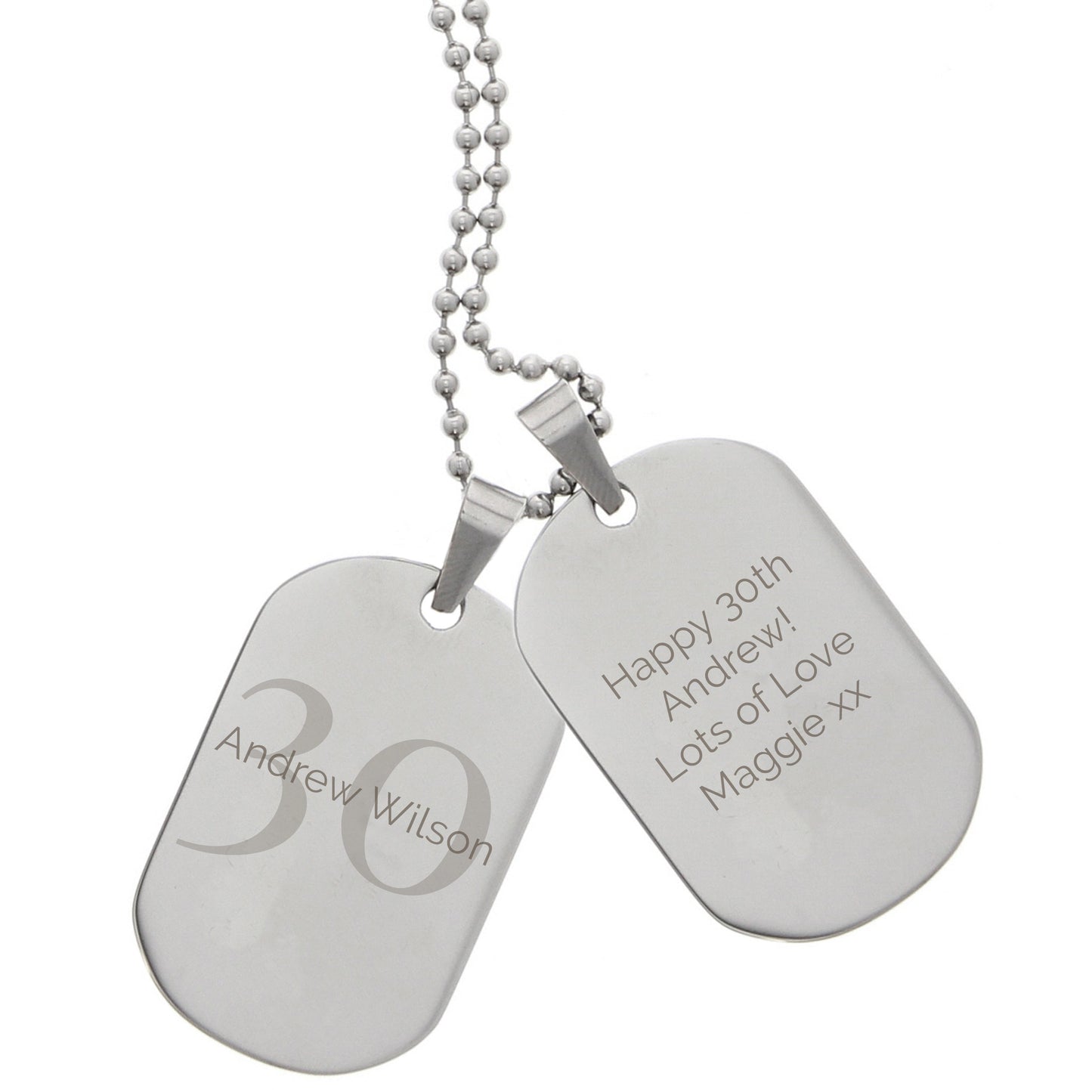 Personalised Big Age Stainless Steel Double Dog Tag Necklace