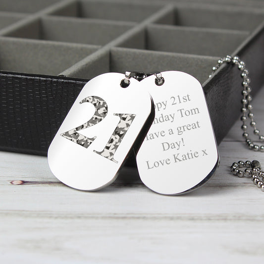 Personalised Camouflage Age Stainless Steel Double Dog Tag Necklace