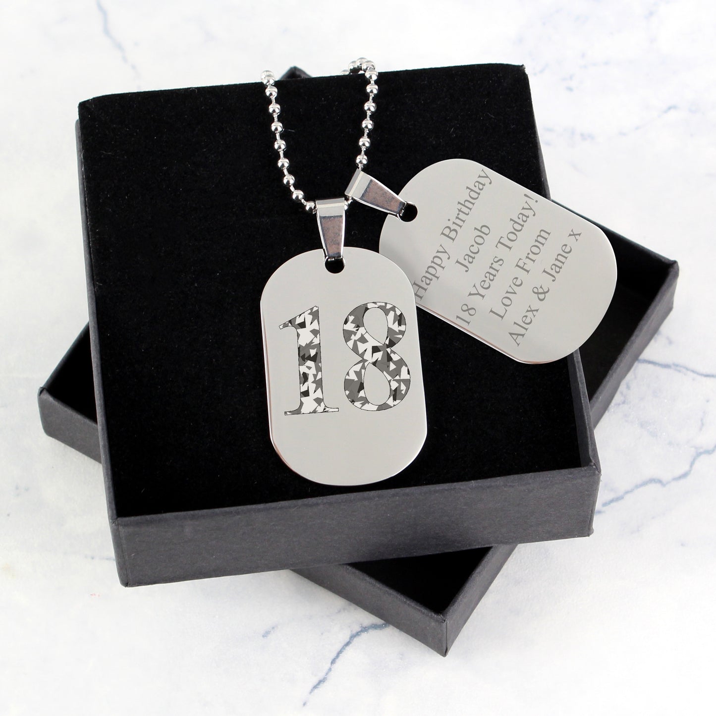 Personalised Camouflage Age Stainless Steel Double Dog Tag Necklace