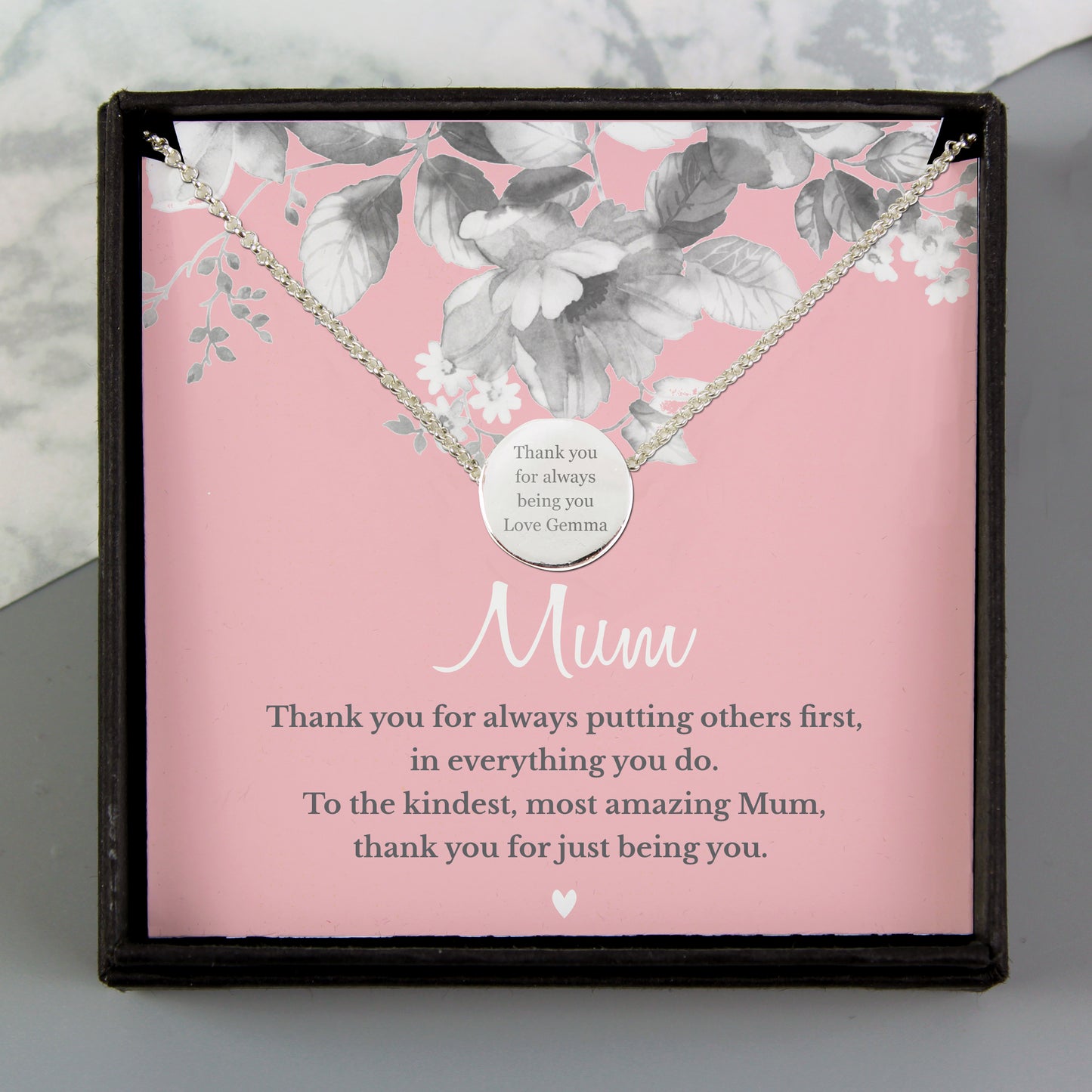 Personalised Mum Sentiment Silver Tone Necklace and Box