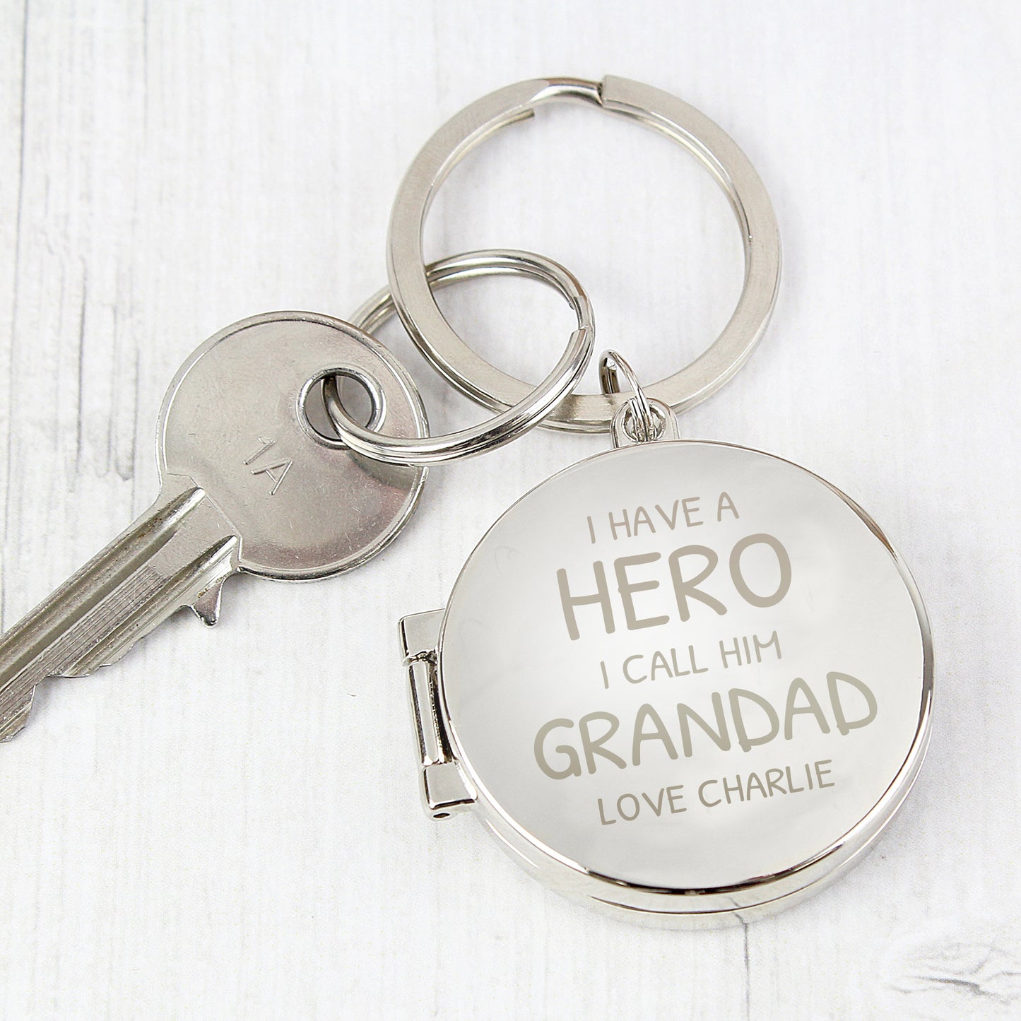 Personalised I Have A Hero Round Photo Keyring