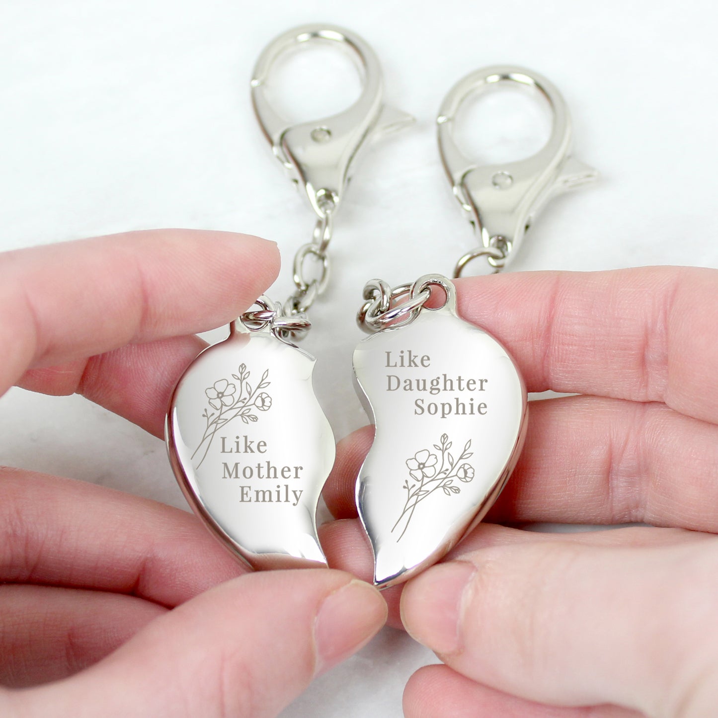 Personalised Floral Mother Daughter Two Heart Keyring