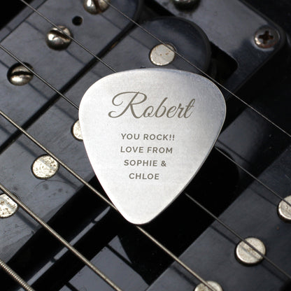 Personalised Free Text Big Name Silver Plectrum