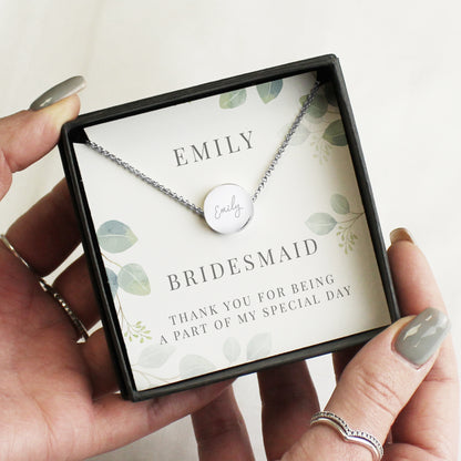 Personalised Botanical Sentiment Silver Tone Necklace and Box