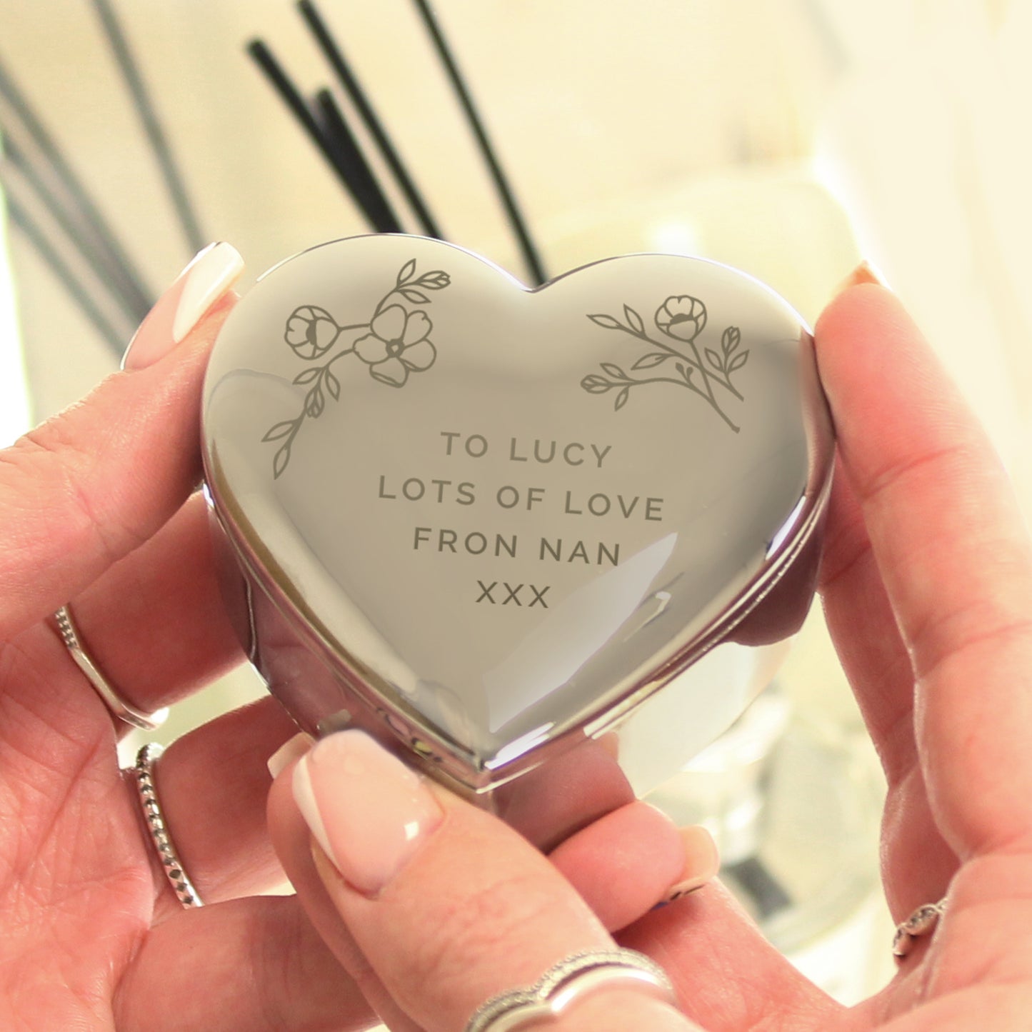 Personalised Floral Free Text Heart Trinket Box