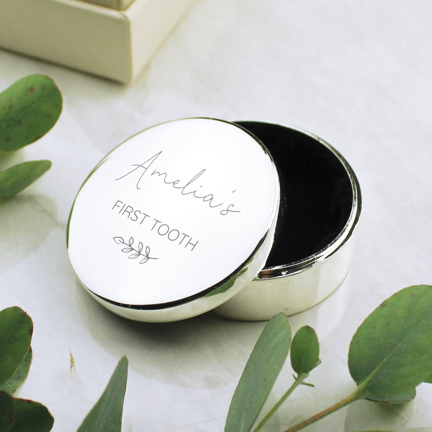 Personalised Botanical First Tooth/Curl Trinket Box