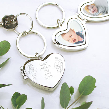 Personalised Floral Heart Photo Frame Keyring