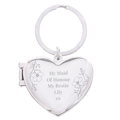 Personalised Floral Heart Photo Frame Keyring