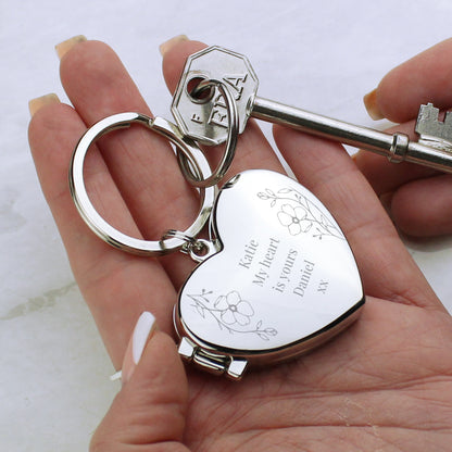 Personalised Floral Heart Photo Frame Keyring