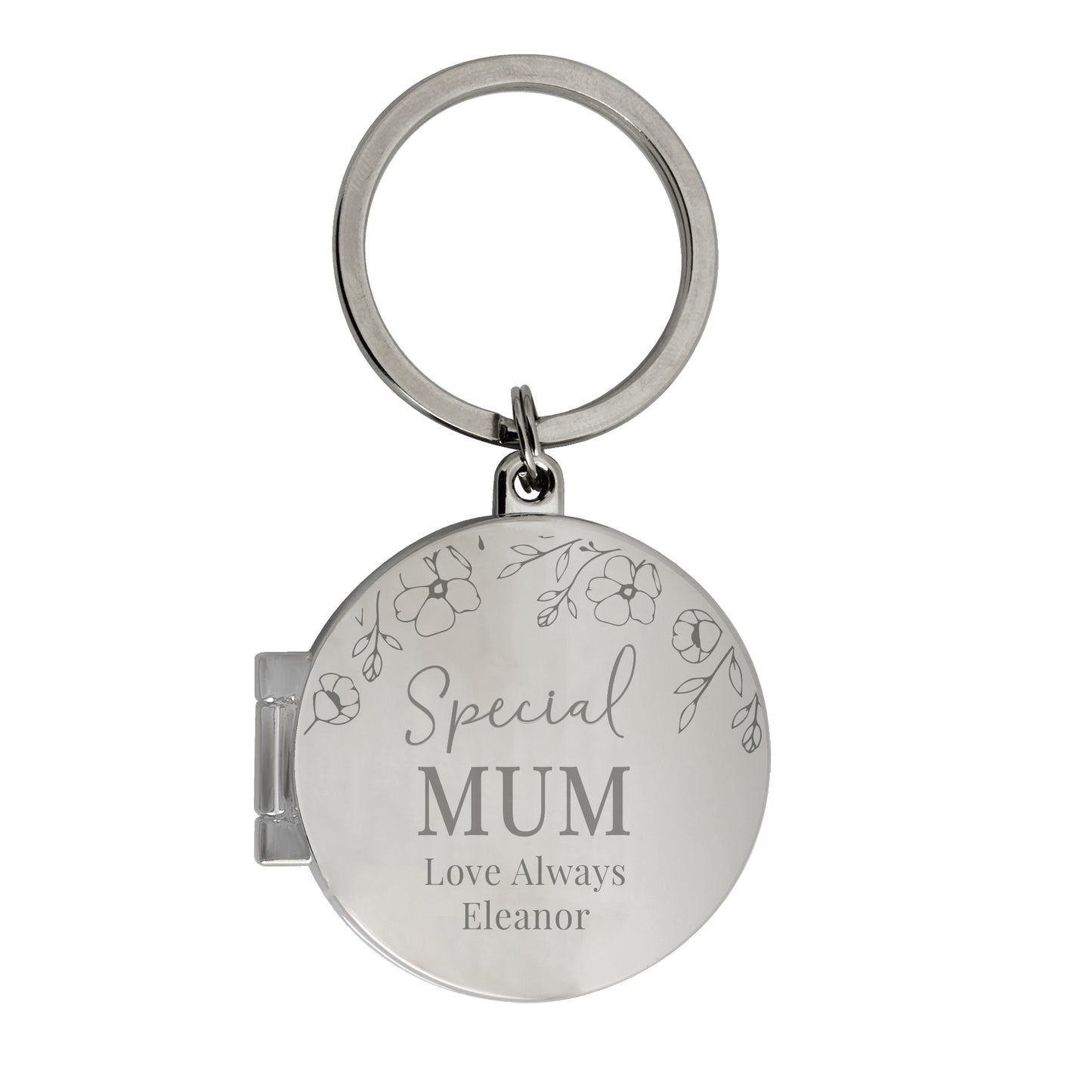 Personalised Floral Round Photo Frame Keyring