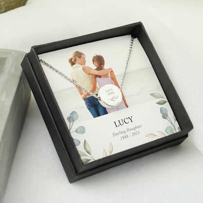 Personalised Botanical Memorial Photo Upload Necklace and Box