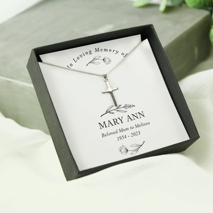 Personalised In Loving Memory Cross Sentiment Necklace and Box