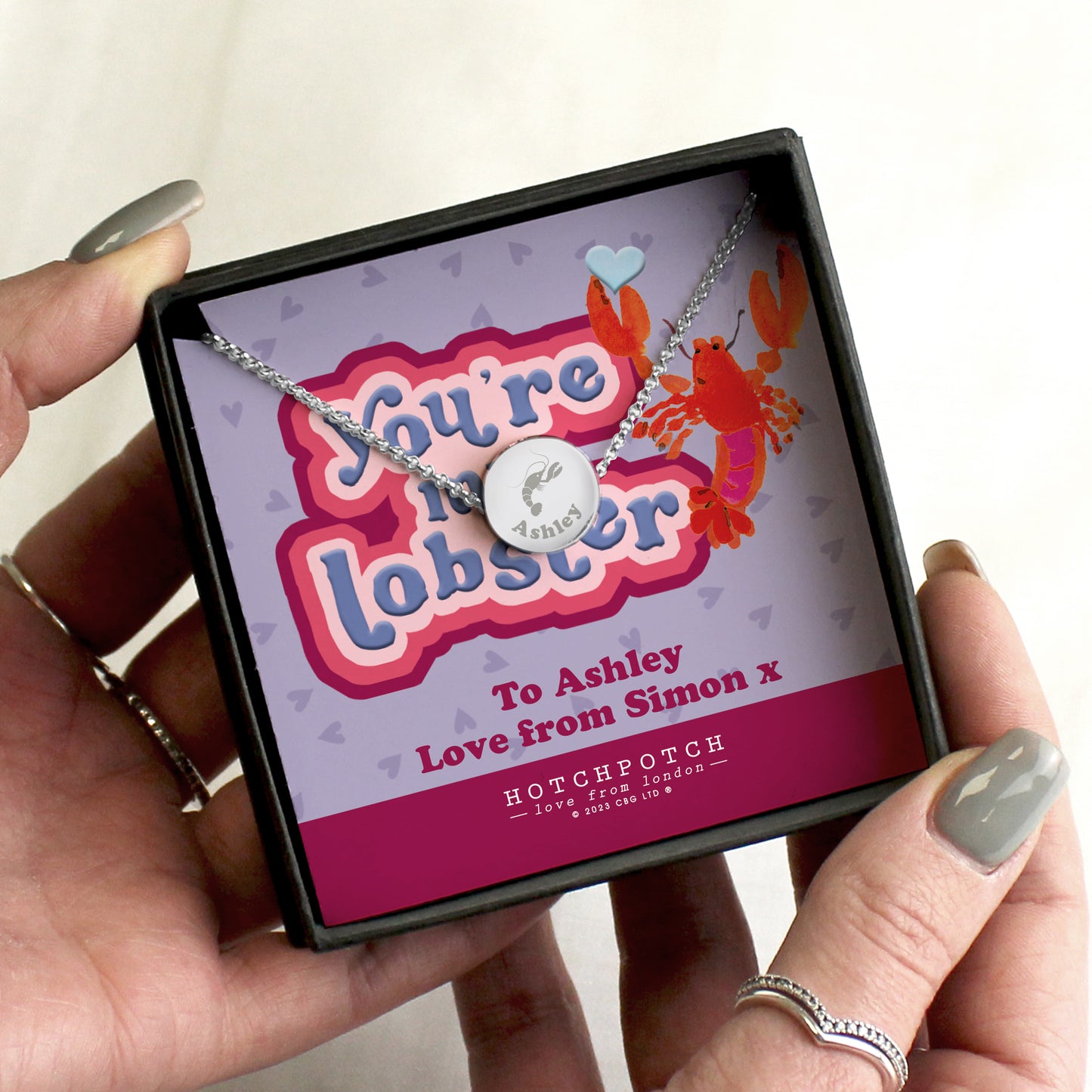 Personalised Hotchpotch Youre My Lobster Sentiment Silver Tone Necklace and Box