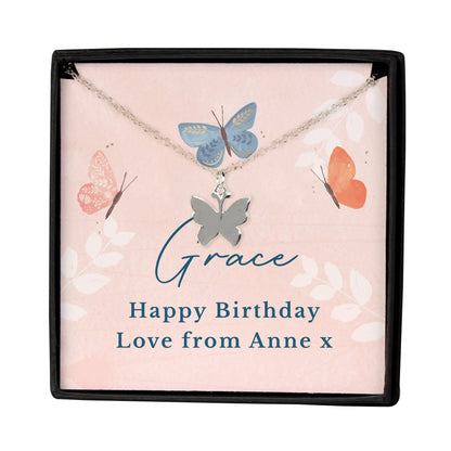 Personalised Hotchpotch Butterfly Sentiment Necklace and Box