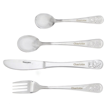 Personalised Teddy 4 Piece Embossed Cutlery Set