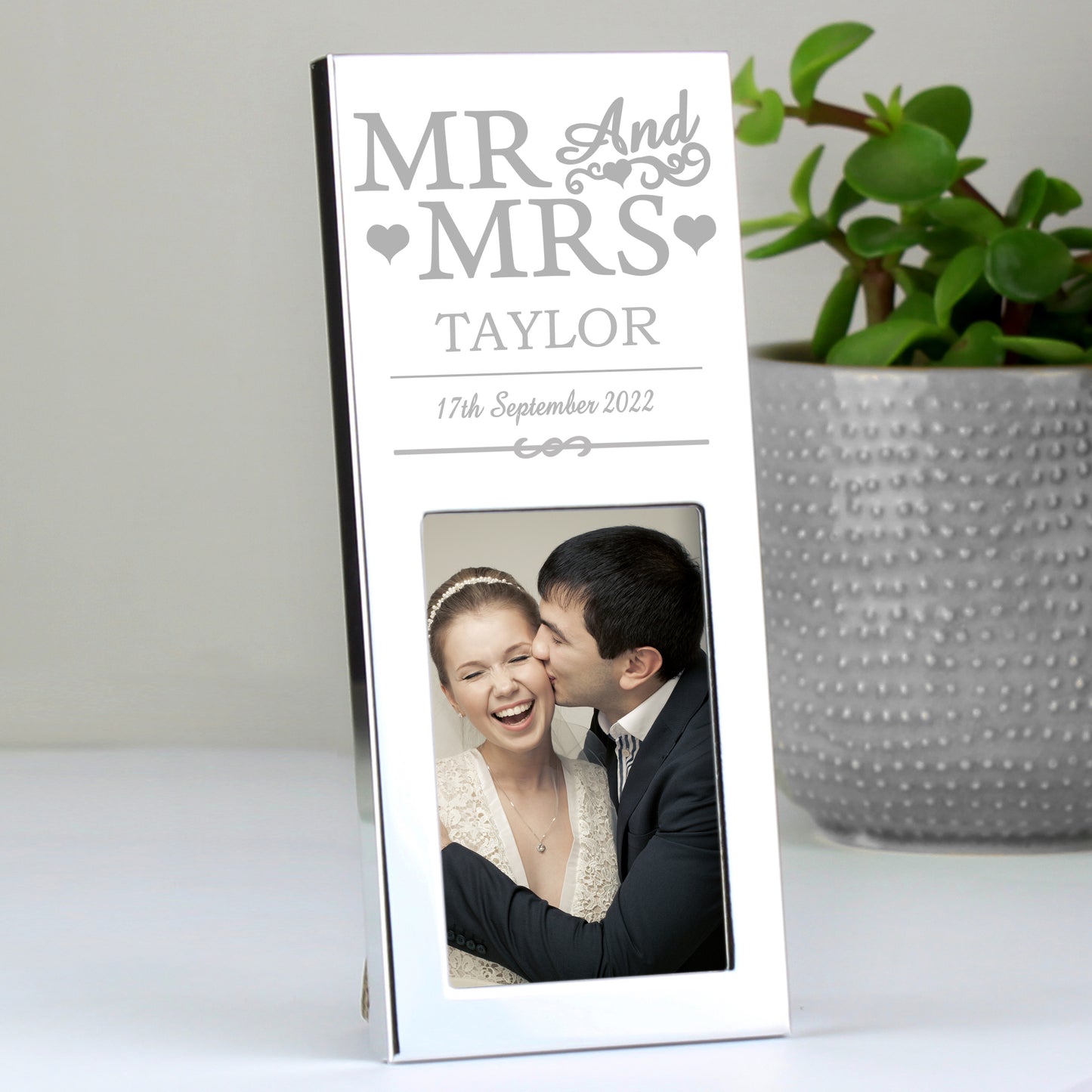 Personalised Small Mr & Mrs 2x3 Silver Photo Frame