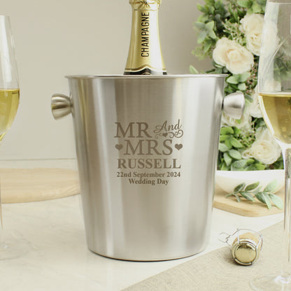 Personalised Mr & Mrs Stainless Steel Ice Bucket