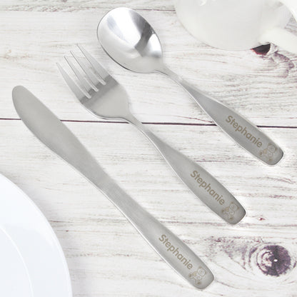 Personalised 3 Piece Teddy Cutlery Set