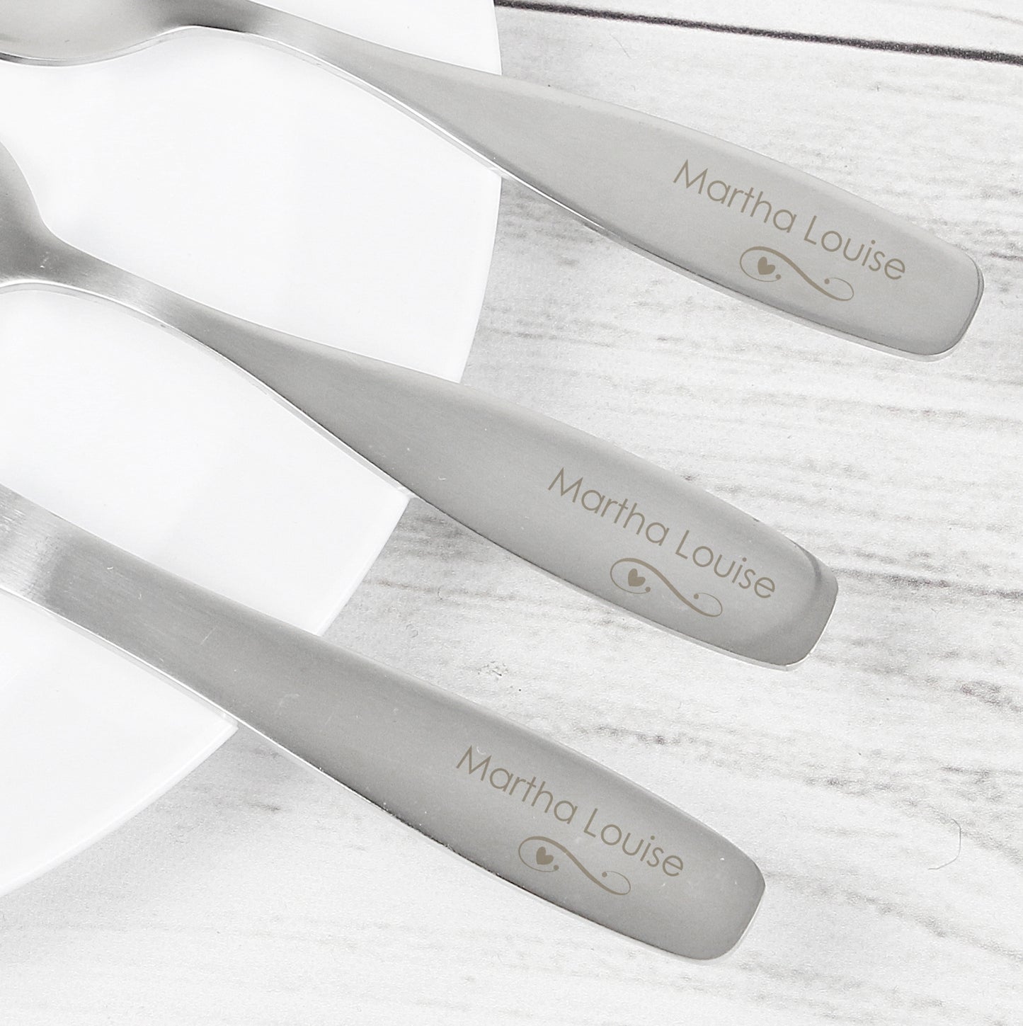 Personalised 3 Piece Swirls & Hearts Cutlery Set