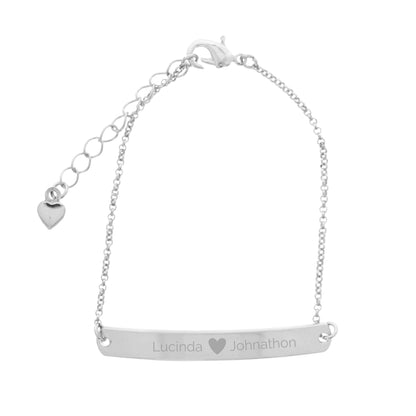 Personalised Silver Tone Heart Bar Bracelet