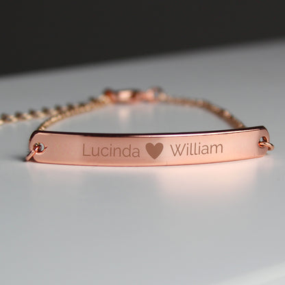 Personalised Rose Gold Tone Heart Bar Bracelet