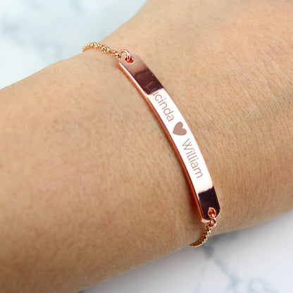 Personalised Rose Gold Tone Heart Bar Bracelet