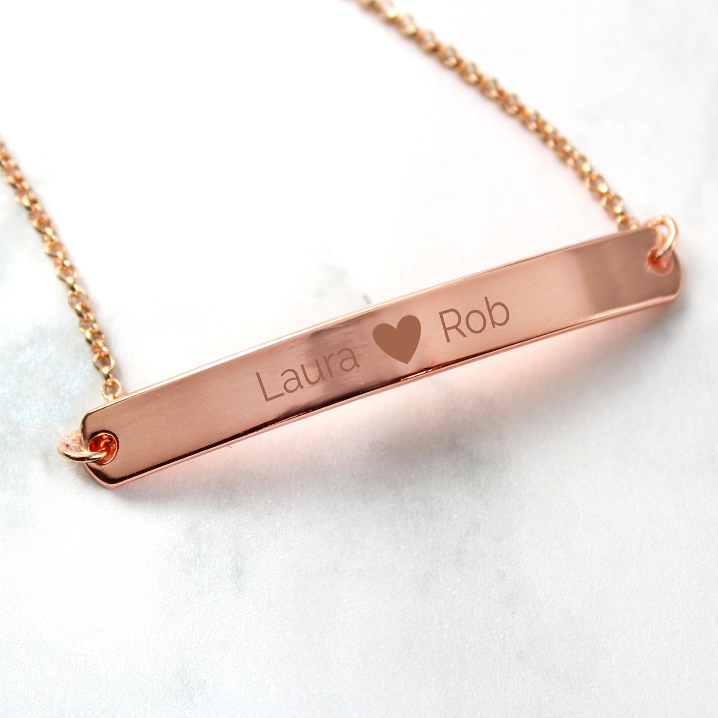 Personalised Rose Gold Tone Heart Bar Bracelet