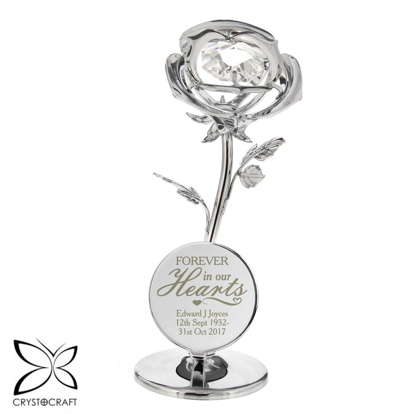 Personalised Forever in Our Hearts Crystocraft Rose Ornament