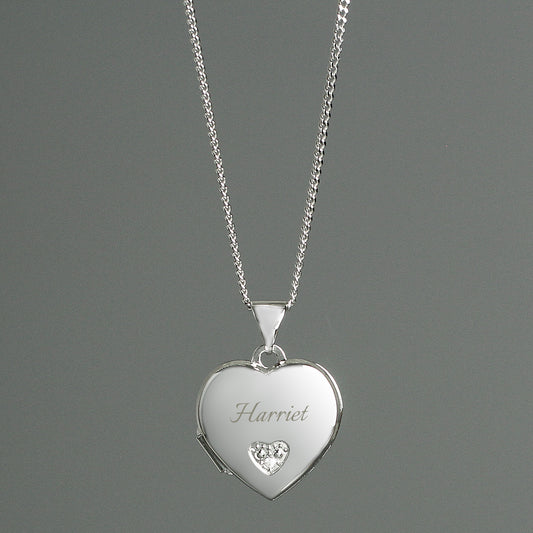 Personalised Children's Sterling Silver & Cubic Zirconia Heart Locket Necklace