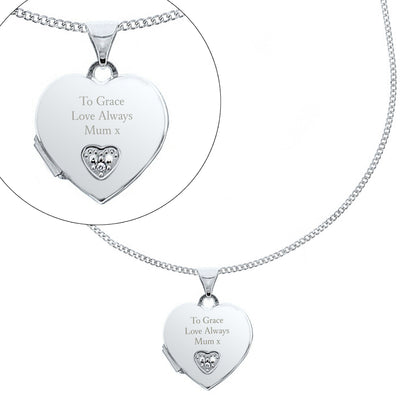 Personalised Children's Sterling Silver and Cubic Zirconia Heart Locket Necklace