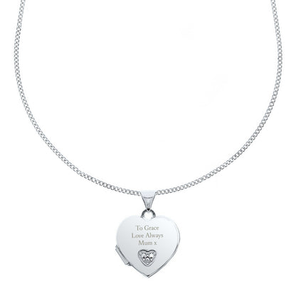 Personalised Children's Sterling Silver and Cubic Zirconia Heart Locket Necklace