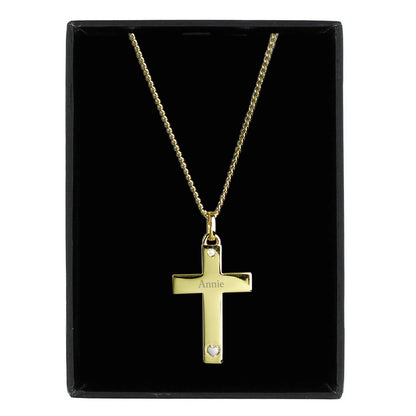 Personalised 9ct Gold Cross with Sterling Silver Heart & CZ Necklace