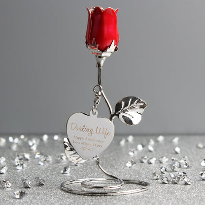 Personalised Swirls & Hearts Red Rose Bud Ornament