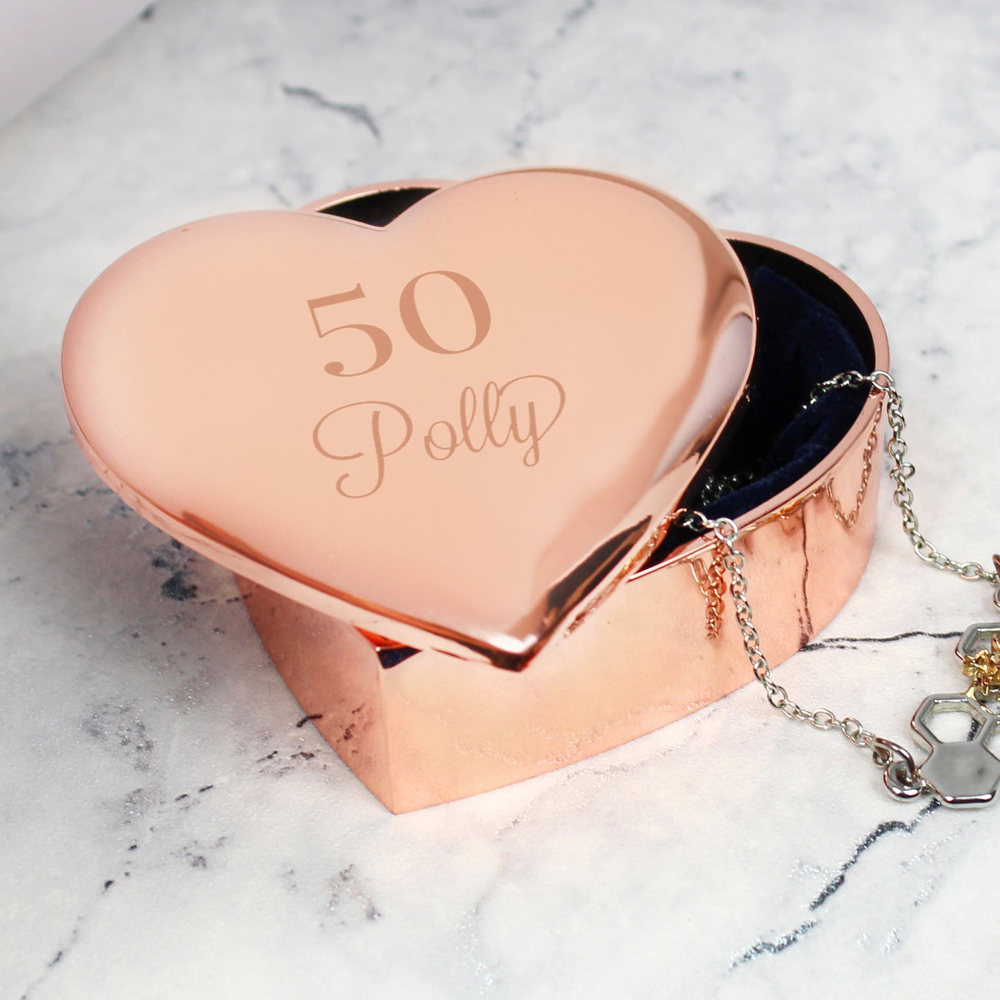 Personalised Big Age Rose Gold Heart Trinket Box