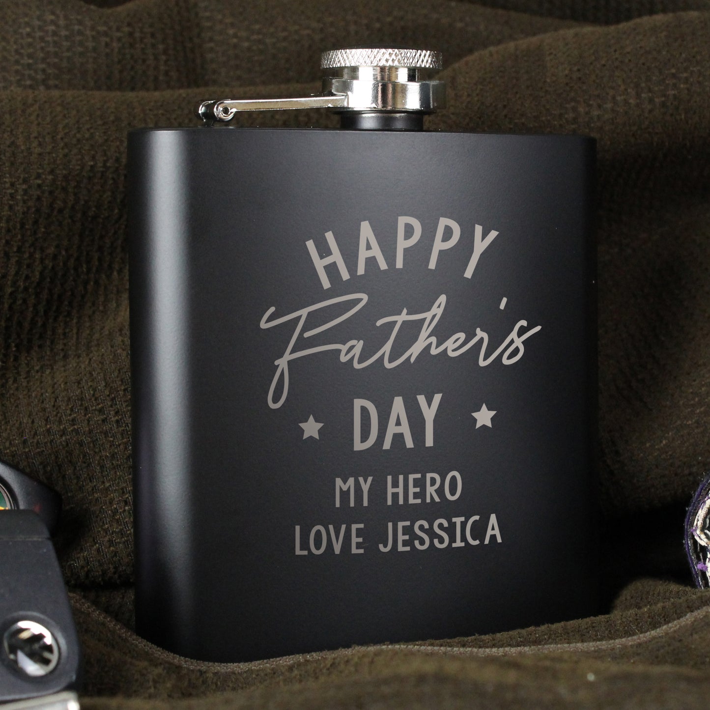 Personalised Father's Day Black Hip Flask