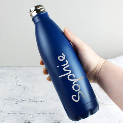 Personalised Name Only Blue Metal Insulated Drinks Bottle