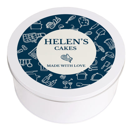 Personalised Navy Kitchen Design Cake Tin