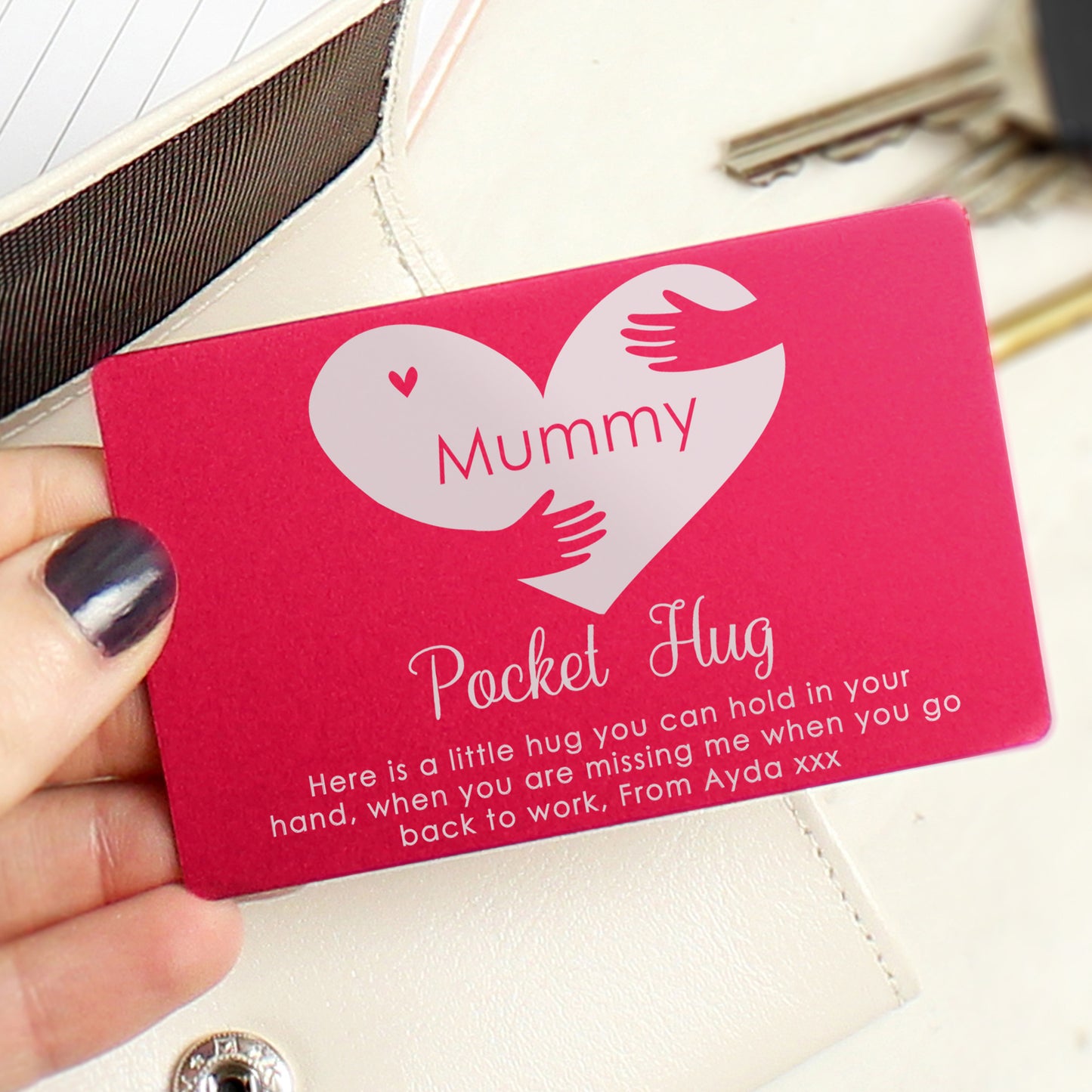 Personalised Pocket Hug Cerise Wallet Card