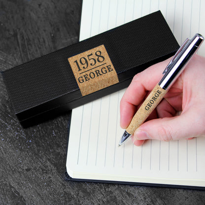 Personalised Large Date & Name Cork Pen Set