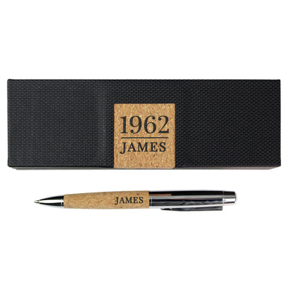 Personalised Large Date & Name Cork Pen Set