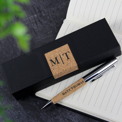 Personalised Initial & Name Cork Pen Set