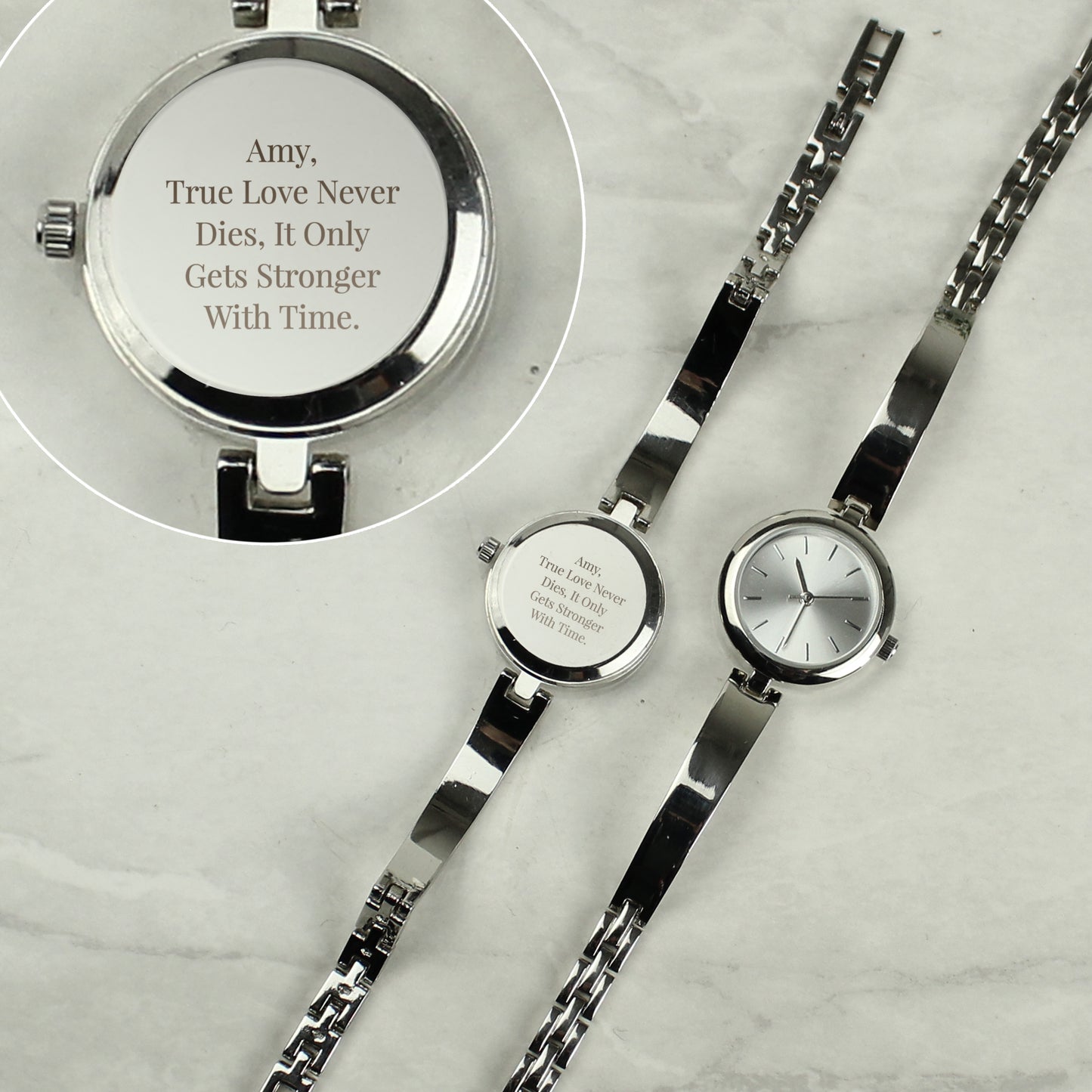 Personalised Silver Ladies Watch With Silver Slider Clasp