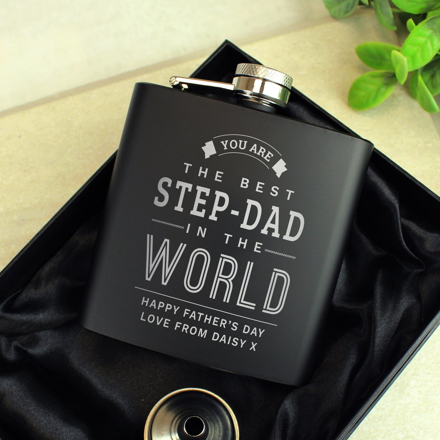 Personalised Best in The World Black Hip Flask