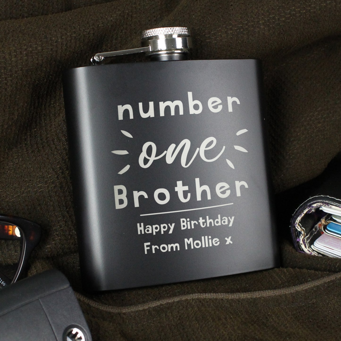 Personalised Number One Black Hip Flask