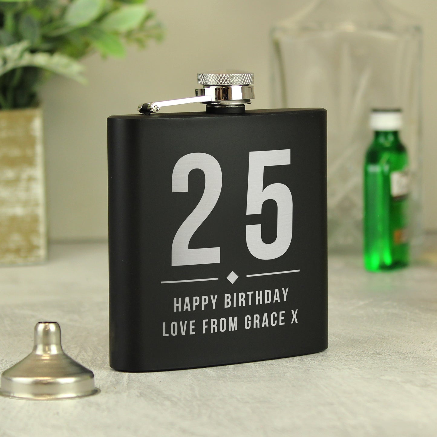 Personalised Big Numbers Black Hip Flask