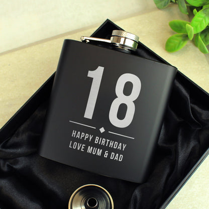 Personalised Big Numbers Black Hip Flask