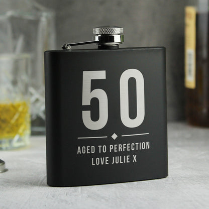 Personalised Big Numbers Black Hip Flask