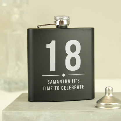 Personalised Big Numbers Black Hip Flask